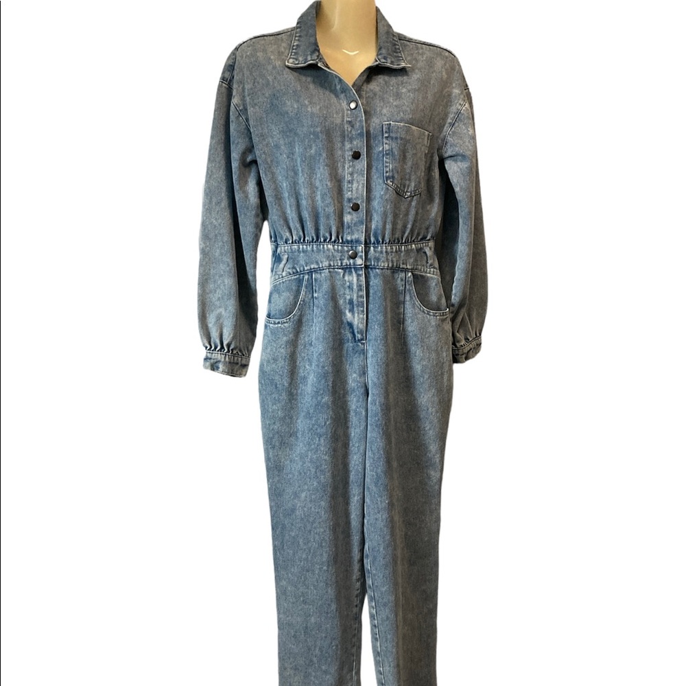 Mod Boutique Jumpsuit Coverall One Piece Fitted Waist LightBlue Denim Wash Small